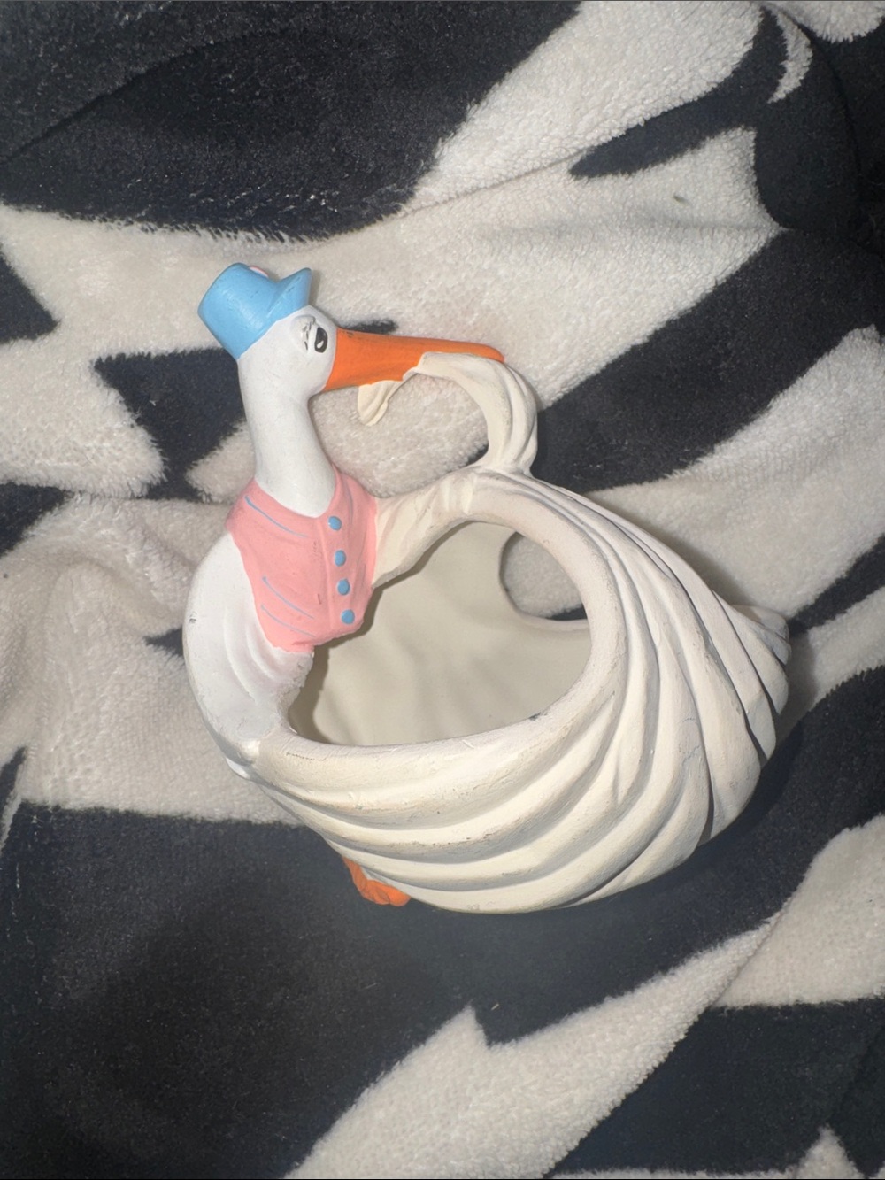 Vintage stork baby shower decor
